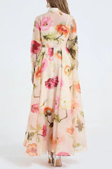 Floral Print Shirt Collar Maxi Dress