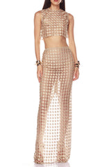 Sheer Plaid Maxi Skirt Two Piece of Set