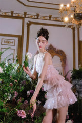 Pink Sleeveless Sequin Ruffle Short Dinner Dress