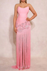 3D Flower Diamond-Bandage Maxi Dress in Pink