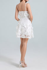 3d Floral Lace Mini Dress in White