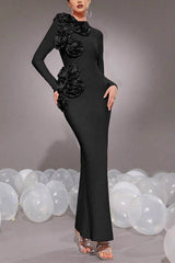 3D Flower Bandage Maxi Dress in Black