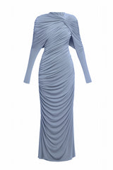 Long Sleeve Knot Bodycon Maxi Dress in Blue