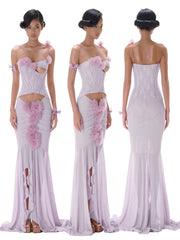 3D Flower Maxi Dress in Purple