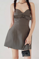 Bow-Embellished Mini Dress in Grey