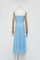 Hollow Out Sleeveless Maxi Dress in Blue
