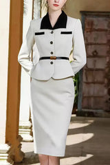 White Jacket with Midi Skirt Suit