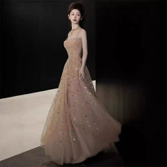 Backless Halter Maxi Dress - Champagne
