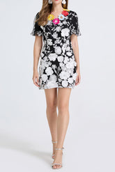 3D Floral Embroidery Mini Dress in Black
