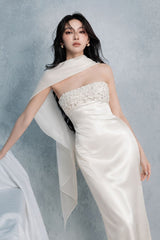 Rhinestone Embellish Satin Maxi Dress - White