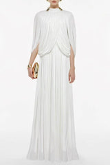 White Cape Sleeve Knit Maxi Dress