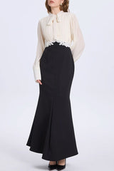 Sleeve Ruched Tie Up Midi Dress - White & Black