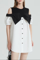 Off-Shoulder Contrast Mini Dress