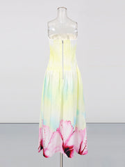 Printed Top Maxi Dress in Gradient Yellow