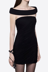Black Off-Shoulder Asymmetrical-Mini Dress