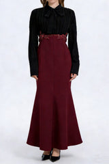 Sleeve Ruched Tie Up Midi Dress - Black & Red