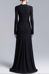Rose Embellished Sheath Gown in Black