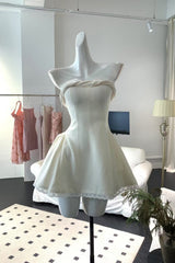 Lace Trim Mini Dress in White
