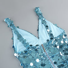 Sequin Deep V Maxi Dress in Blue