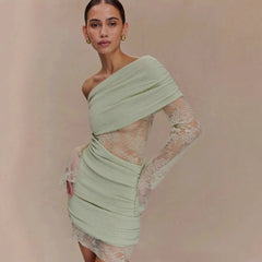 Lace Spliced Knitted Mini Dress