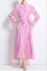Embroidered Midi Dress in Pink