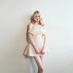 Satin Ruched Mini Dress in Cream White