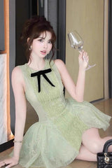 Sleeveless Embroidered Mini Dress in Green