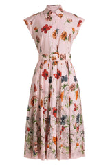 Floral-Print Cotton-Poplin Midi Shirt Dress - Pink