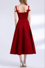 Square Neck Satin Slip Midi Dress - Red