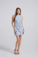 Hollow Pencil Lace Mini Dress in Blue