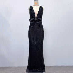 Sequin Embellished V Neck Maxi Dress in Black