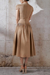 V-Neck Midi Dress in Khaki