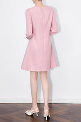 Embossed Puff Sleeves Mini Dress in Pink