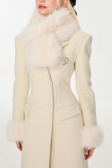 Slim Faux Fur Mid-Length Woolen Coat