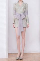 Mesh Ribbon Blazer Dress in Champagne