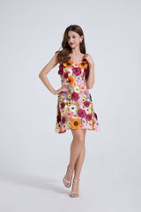 3d Floral Lace Mini Dress in Apricot
