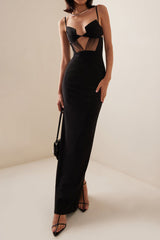 Back Knitted Bandage Maxi Dress in Black