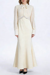Sleeve Ruched Tie Up Midi Dress - Apricot