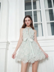 Green Ribbon Floral Wedding Guest Bridal Dress