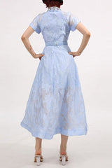 Crystal Embellished Midi Dress in Blue