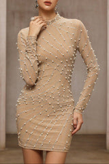 Rhinestone Mesh Hip-Wrap Mini Dress