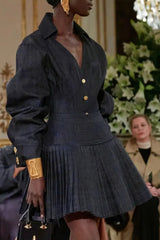 Single-breasted Top Skirt in Navy Blue