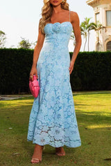 Hollow Out Sleeveless Maxi Dress in Blue