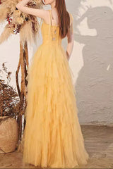 Rhinestone Embellished Maxi Dress - Yellow