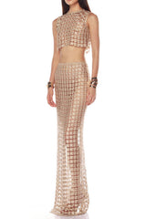 Sheer Plaid Maxi Skirt Two Piece of Set
