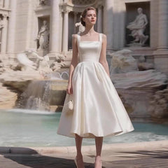 Off-the-Shoulder Minimalist Midi Dress - Off-White