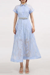 Crystal Embellished Midi Dress in Blue