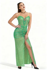 High Sequin Maxi Dress in Green