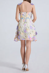 3d Floral Lace Mini Dress in Purple