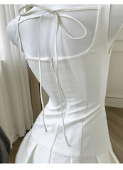 Square Neck Bud Mini Dress in Beige